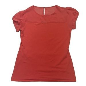 Express Coral/Pink Cap Sleeved Top with sheer panel size Large